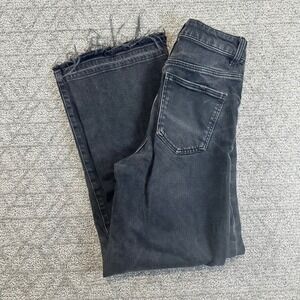 ZARA Women's Black High Rise Wide Leg Cropped Jeans Raw Hem Size 4